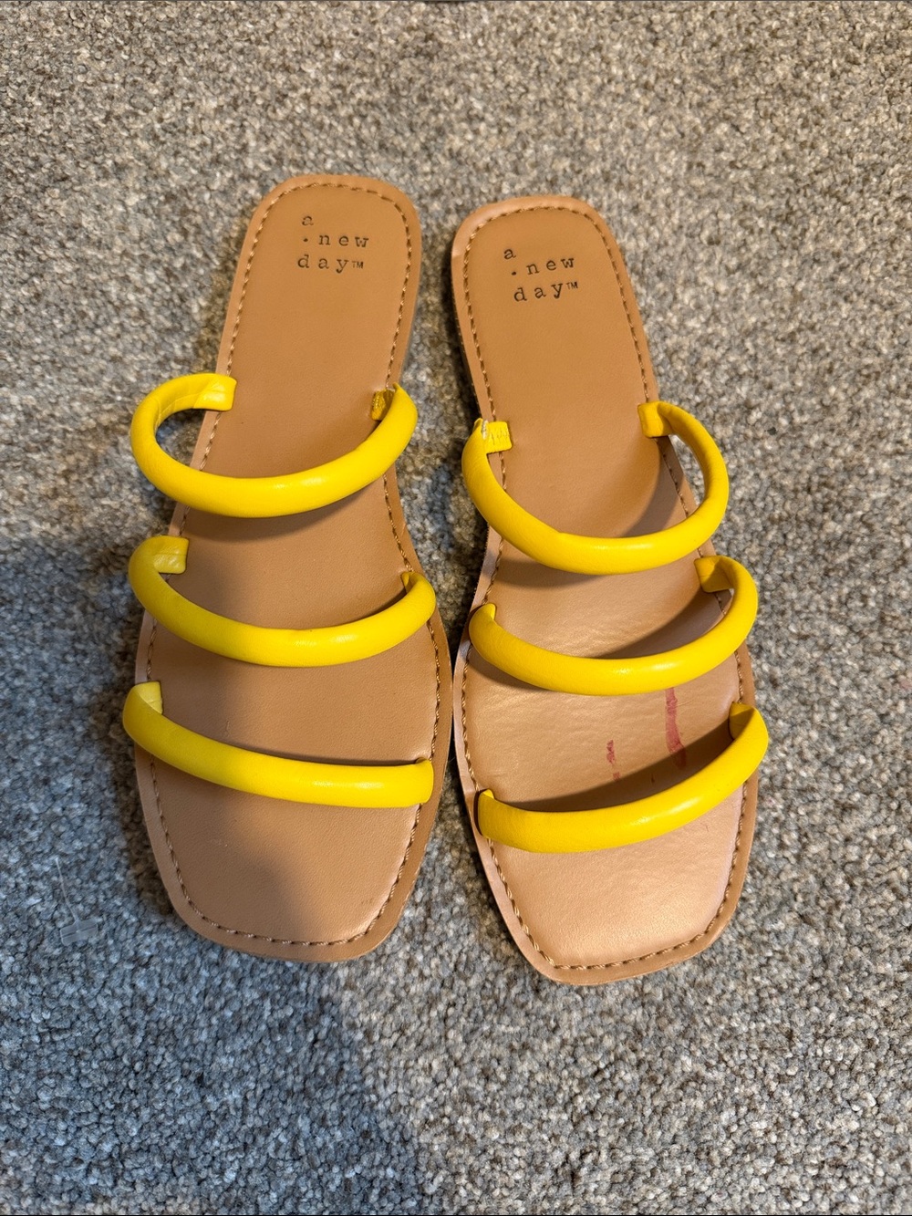 a new day Yellow Triple-Strap Slide Sandals with Tan Footbed